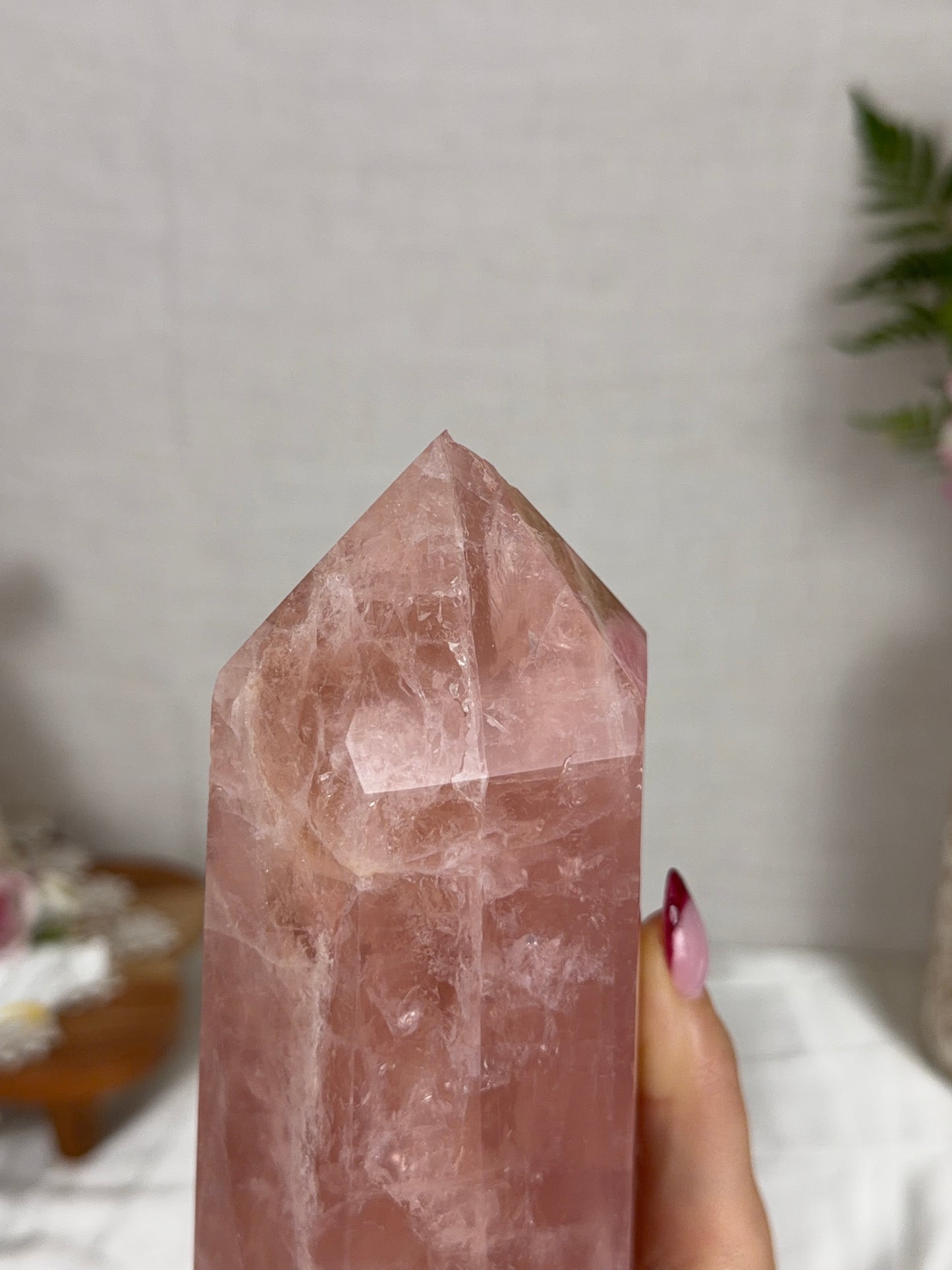 *BROKEN TIP* Electric Peach Gold Flash Rose Quartz Tower (120P)