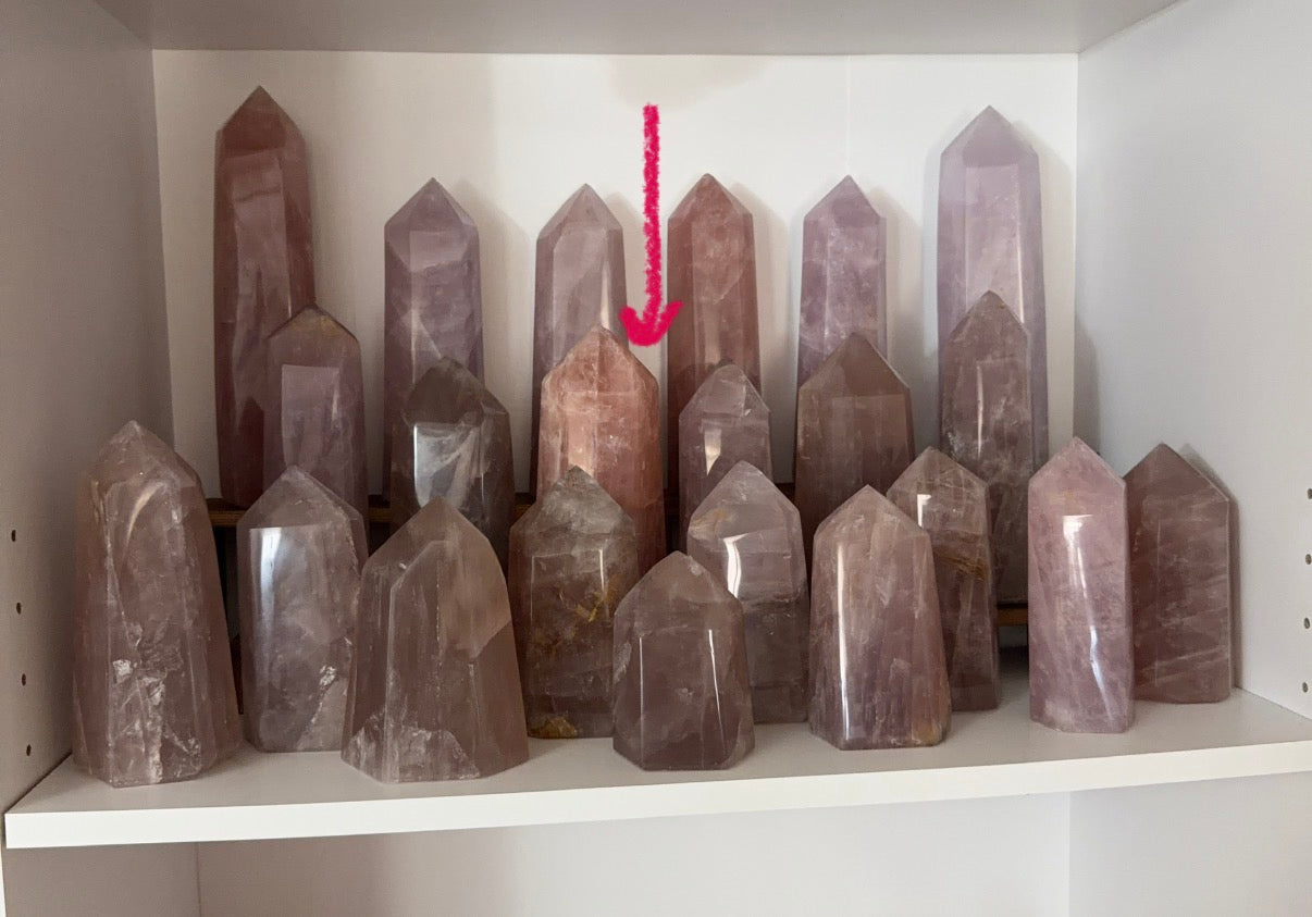 *BROKEN TIP* Electric Peach Gold Flash Rose Quartz Tower (120P)