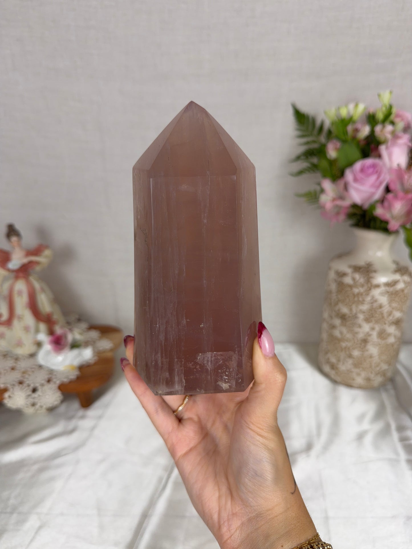Brown Mauve Gold Flash Rose Quartz Tower (130F)