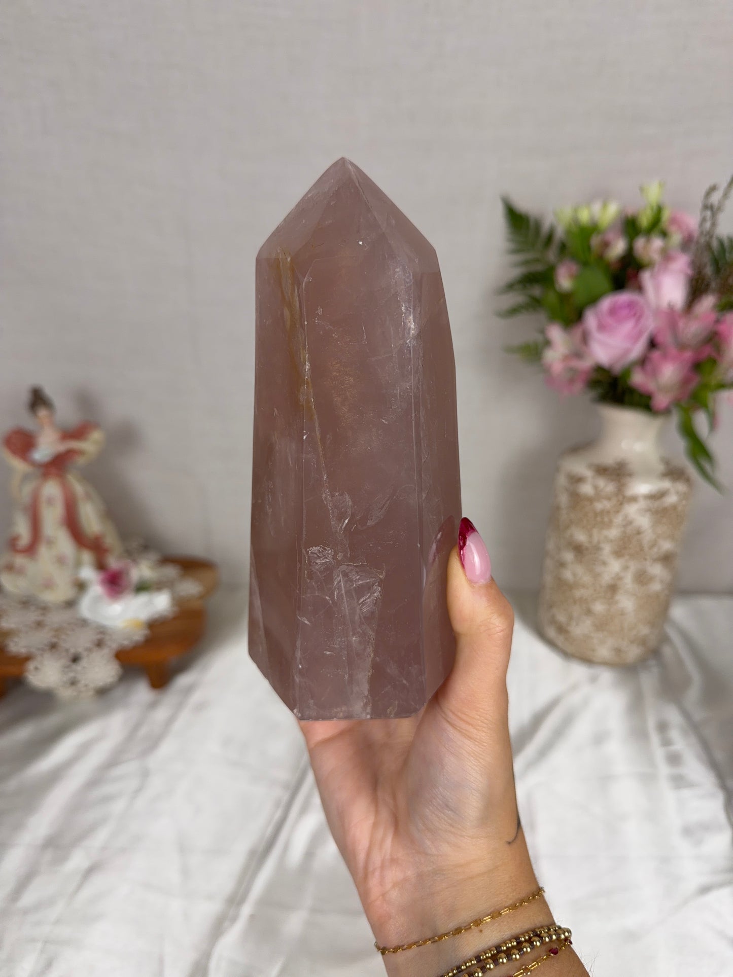 Mauve Gold Flash Rose Quartz Tower (124X)
