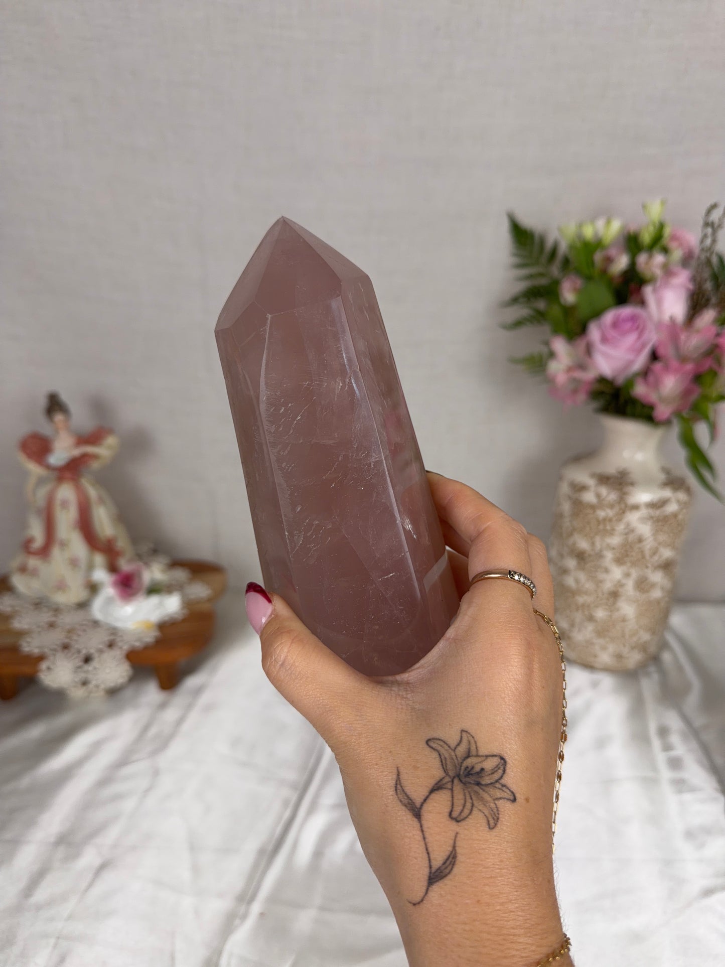 Mauve Gold Flash Rose Quartz Tower (124X)