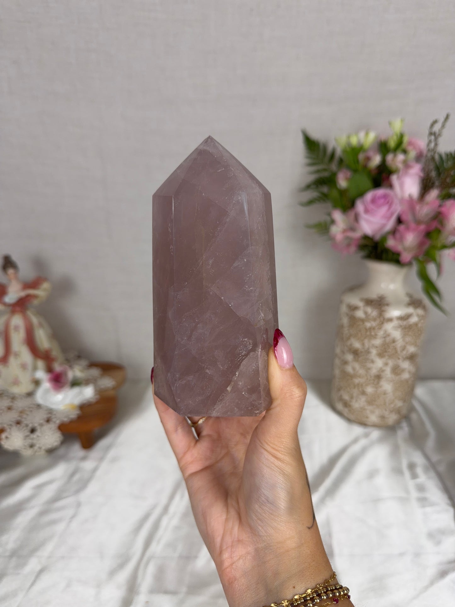 Purple Mauve Gold Flash Rose Quartz Tower (98X)