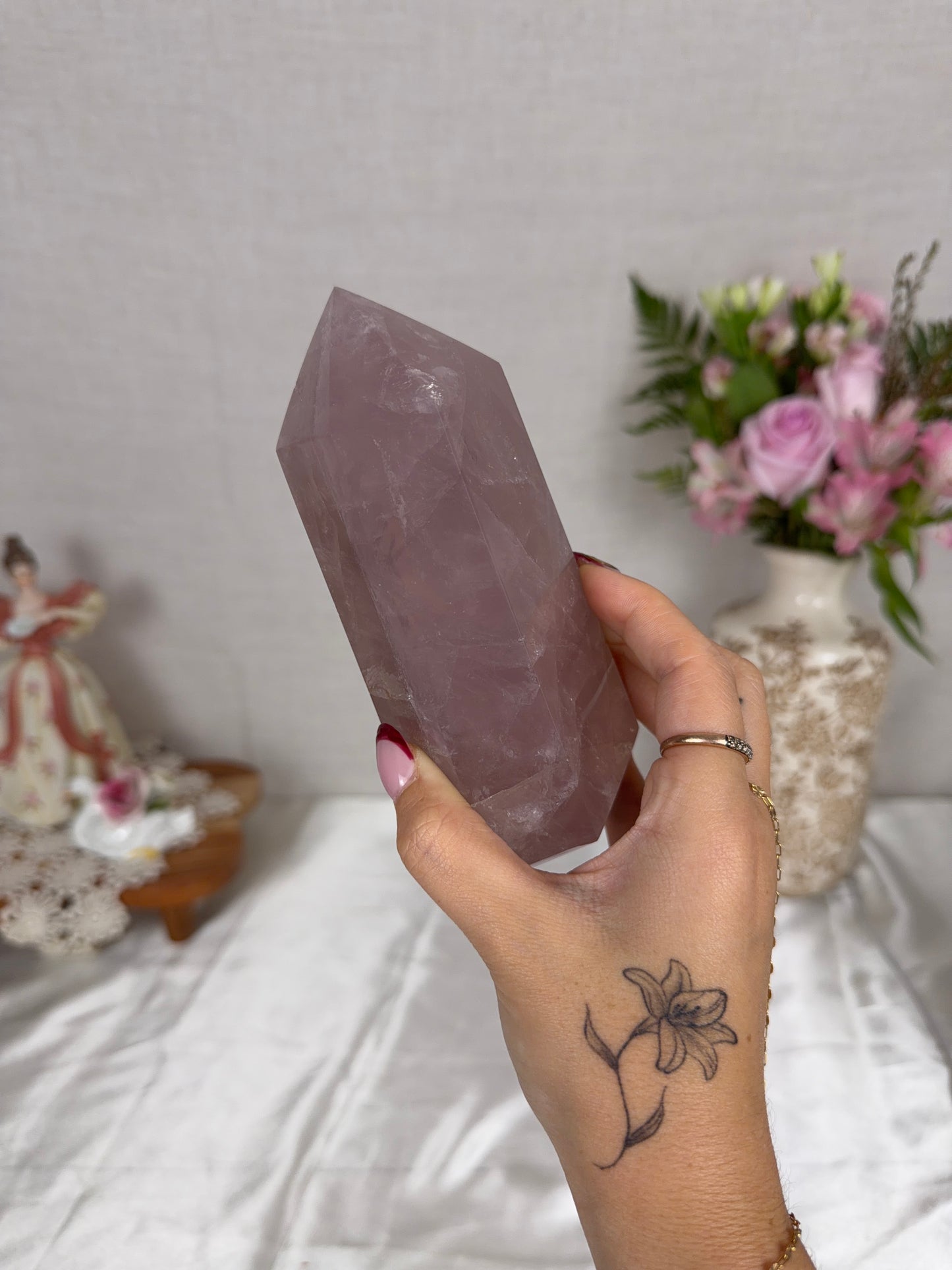 Purple Mauve Gold Flash Rose Quartz Tower (98X)