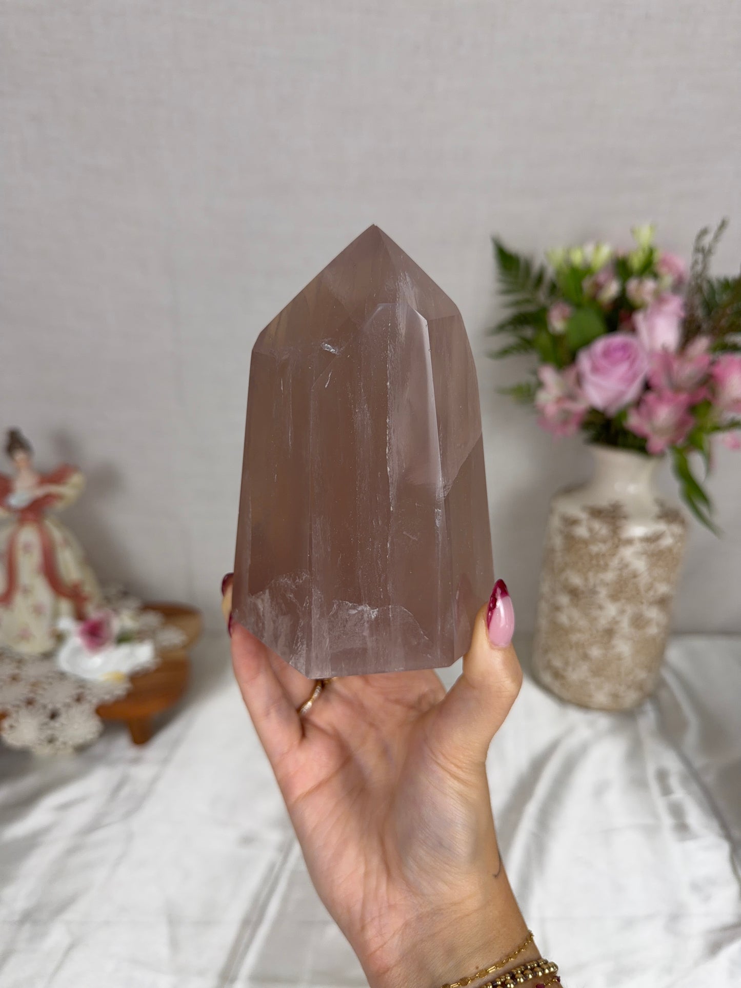 Chunky Brown Gold Flash Rose Quartz Tower (104W)