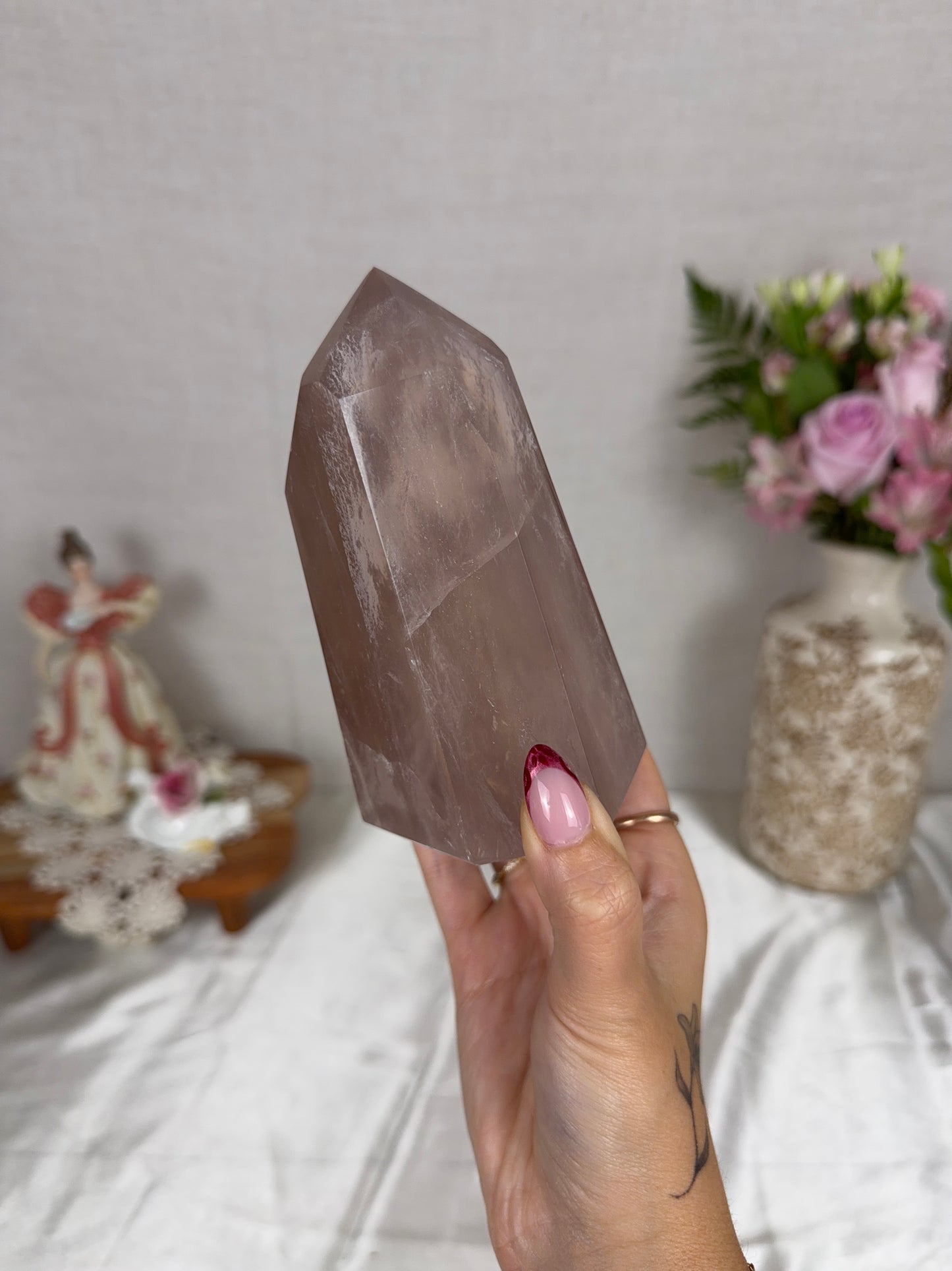 Chunky Brown Gold Flash Rose Quartz Tower (104W)