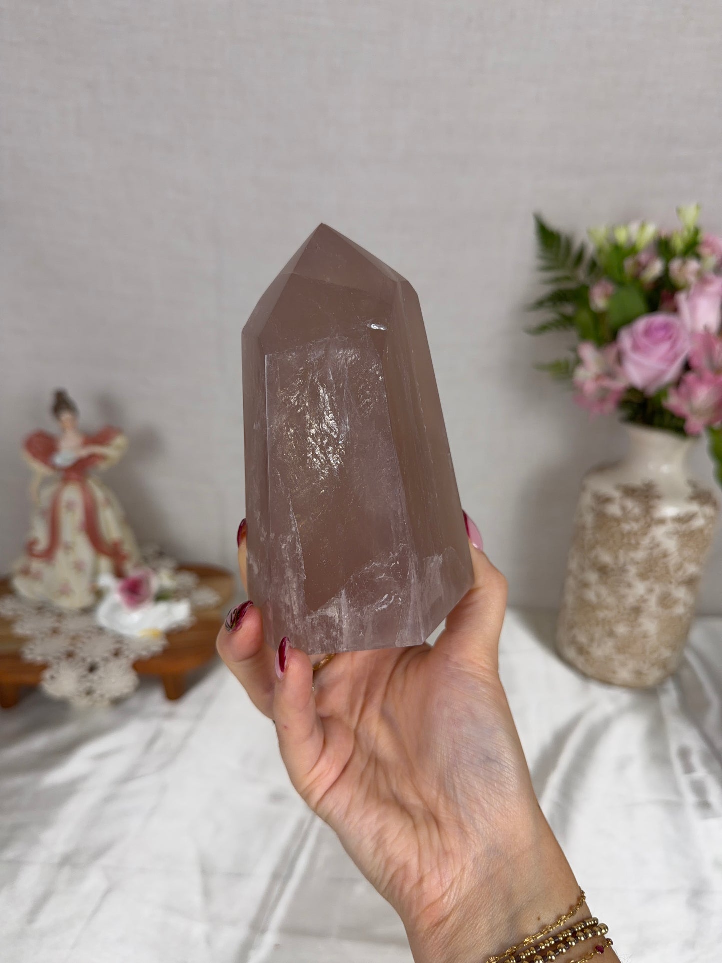 Chunky Brown Gold Flash Rose Quartz Tower (104W)