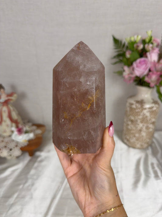 Iced Tea Rainbow Rose Quartz Tower (110Y)