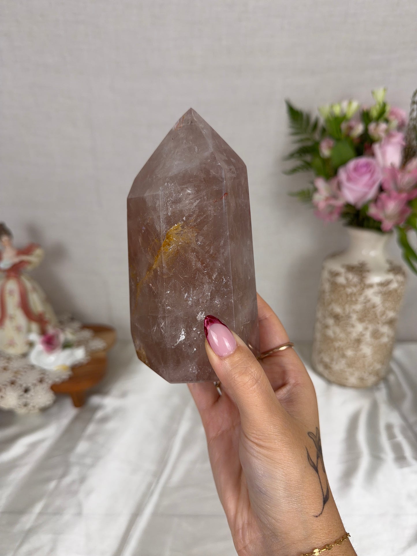 Iced Tea Rainbow Rose Quartz Tower (110Y)