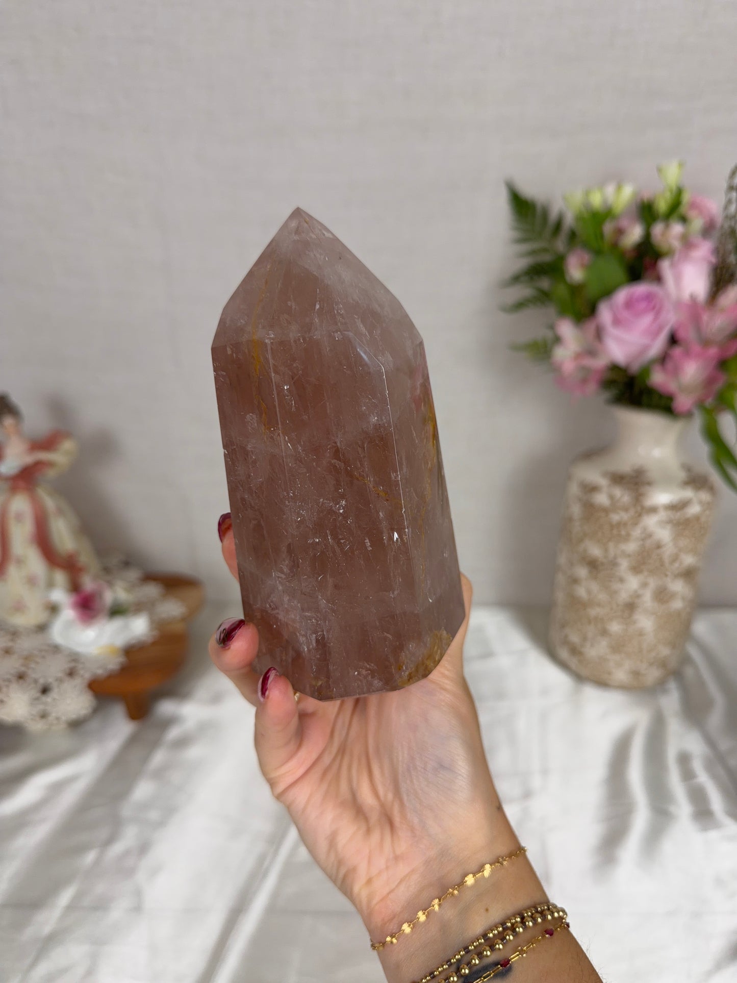 Iced Tea Rainbow Rose Quartz Tower (110Y)