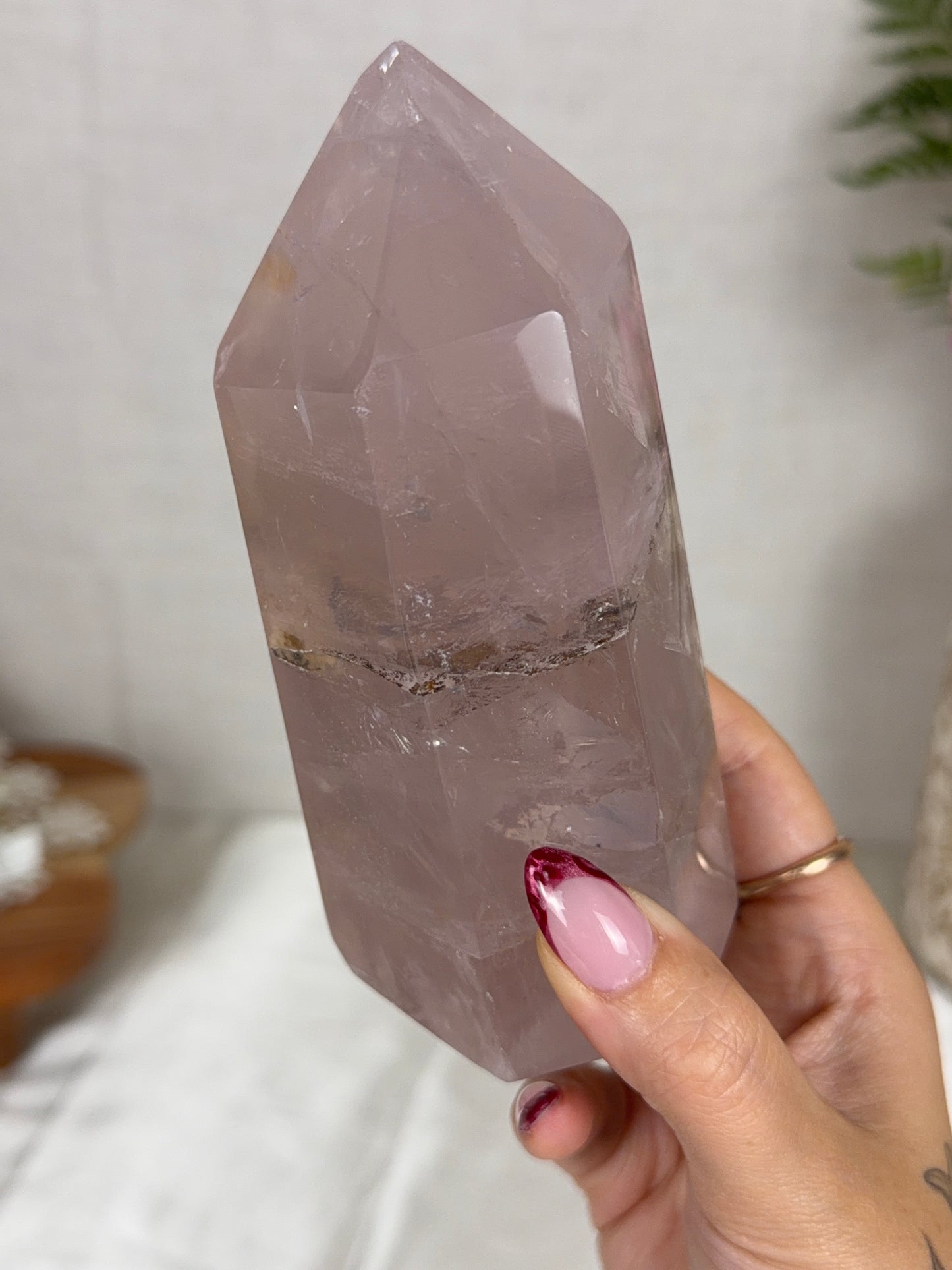 Watery Lavender Gold Flash Rose Quartz Tower (92L)