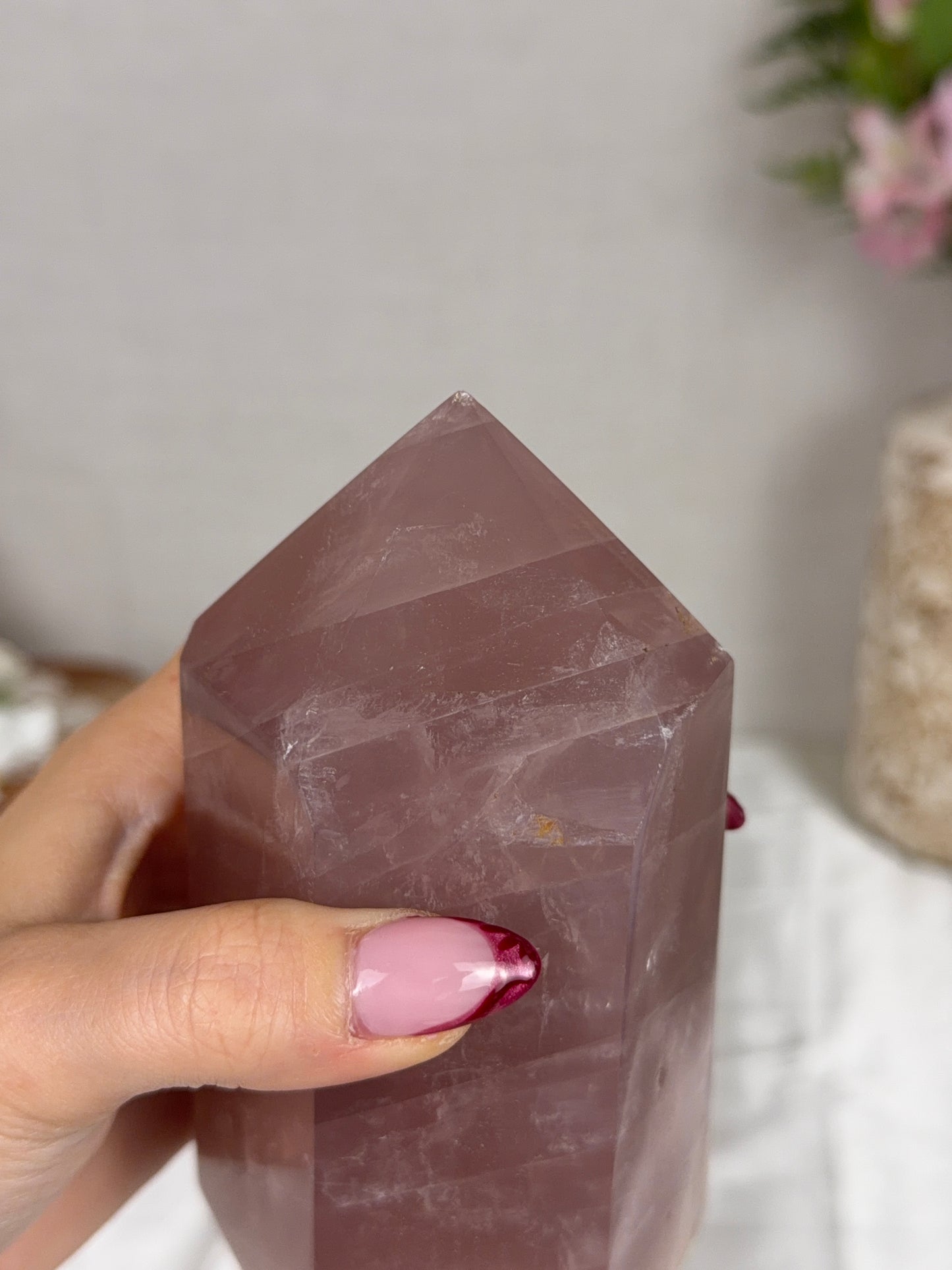 Chunky Gold Flash Mauve Rose Quartz Tower (112B) *Imperfect Tip*