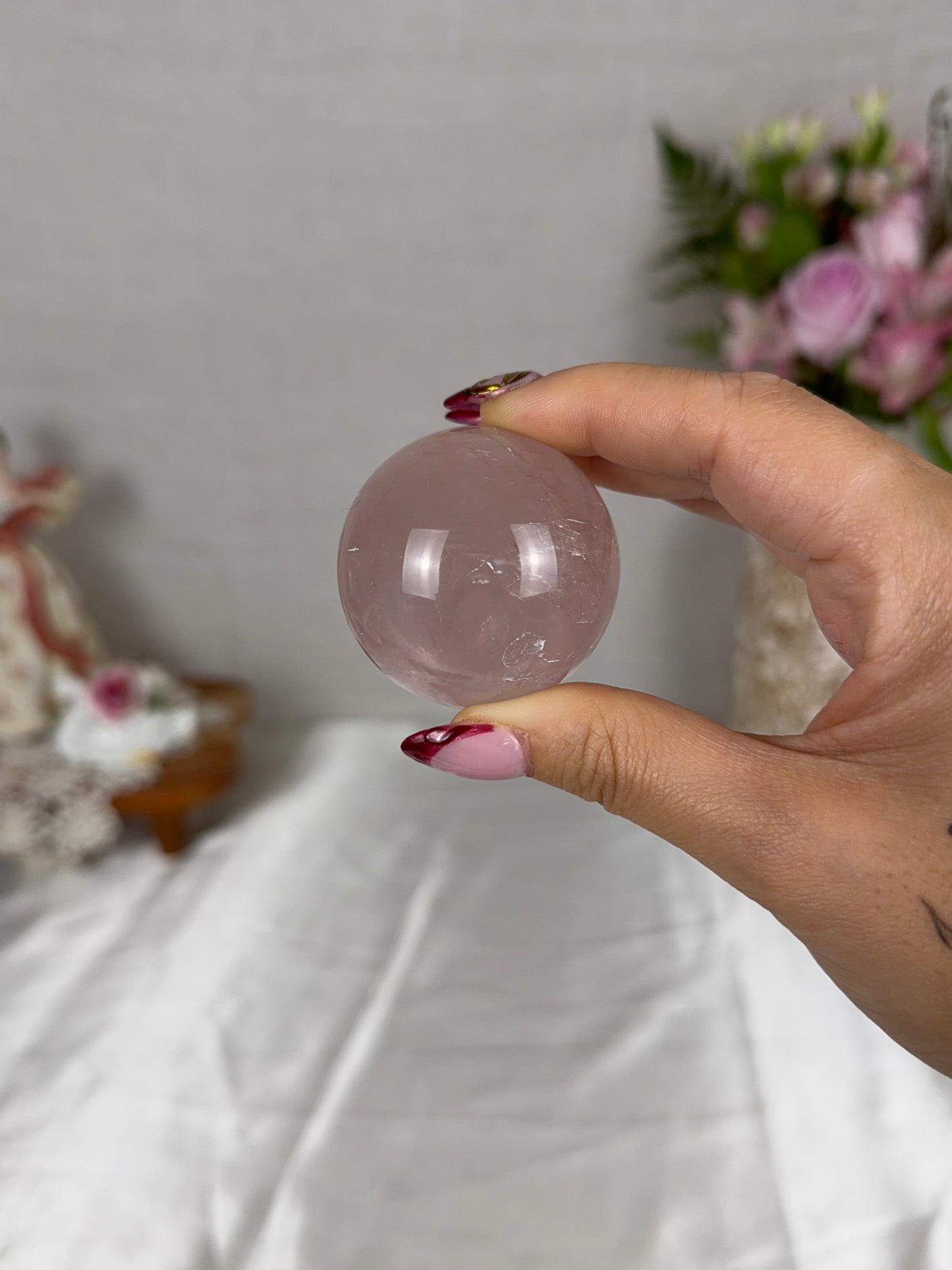 *Watery Pink Star Rose Quartz Sphere (18R)