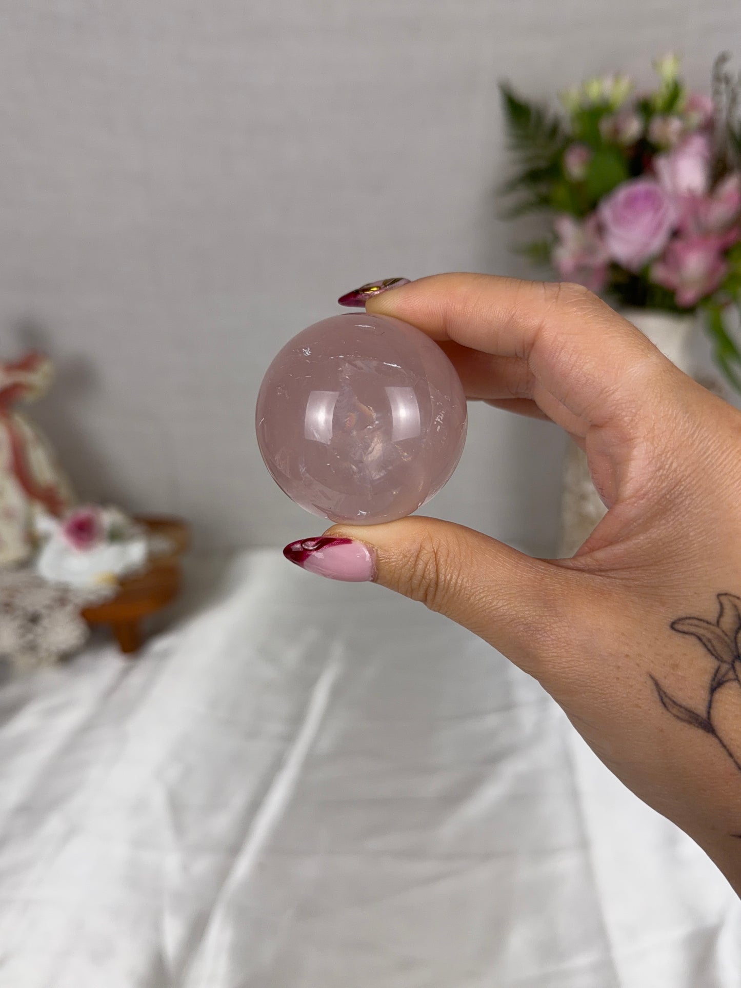 *Watery Pink Star Rose Quartz Sphere (18R)