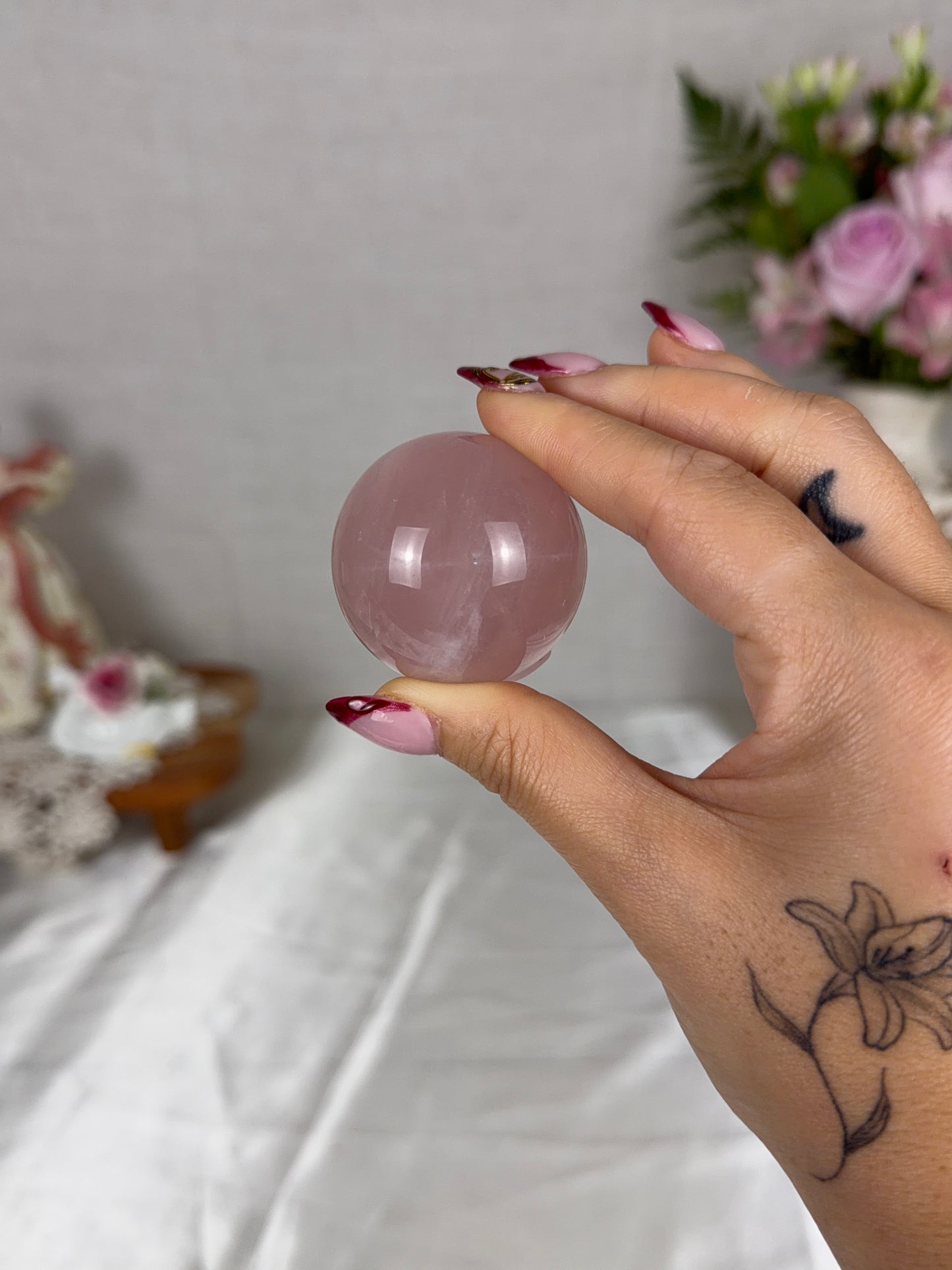 *Pink Star Rose Quartz Sphere (16X)