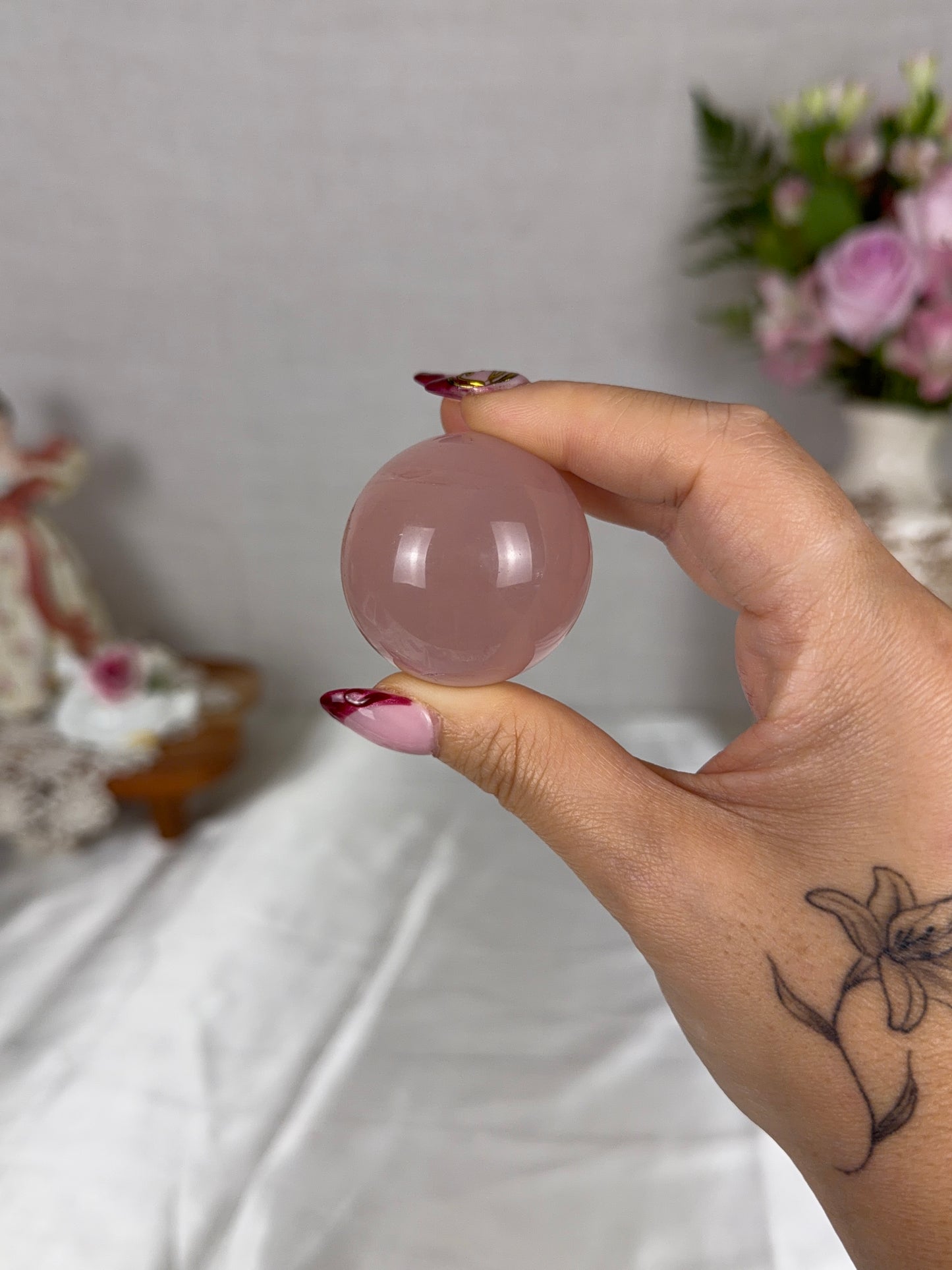 *Cloudy Pink Star Rose Quartz Sphere (12Z)