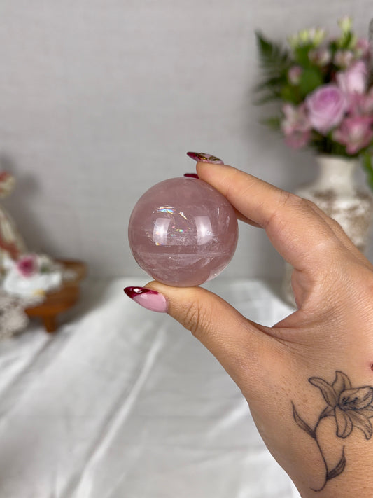 *Mauve Rainbow Star Rose Quartz Sphere (20R)
