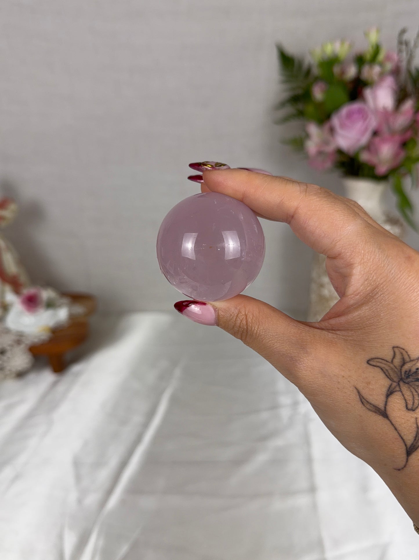 *Cloudy Lavender Star Rose Quartz Sphere (16L)