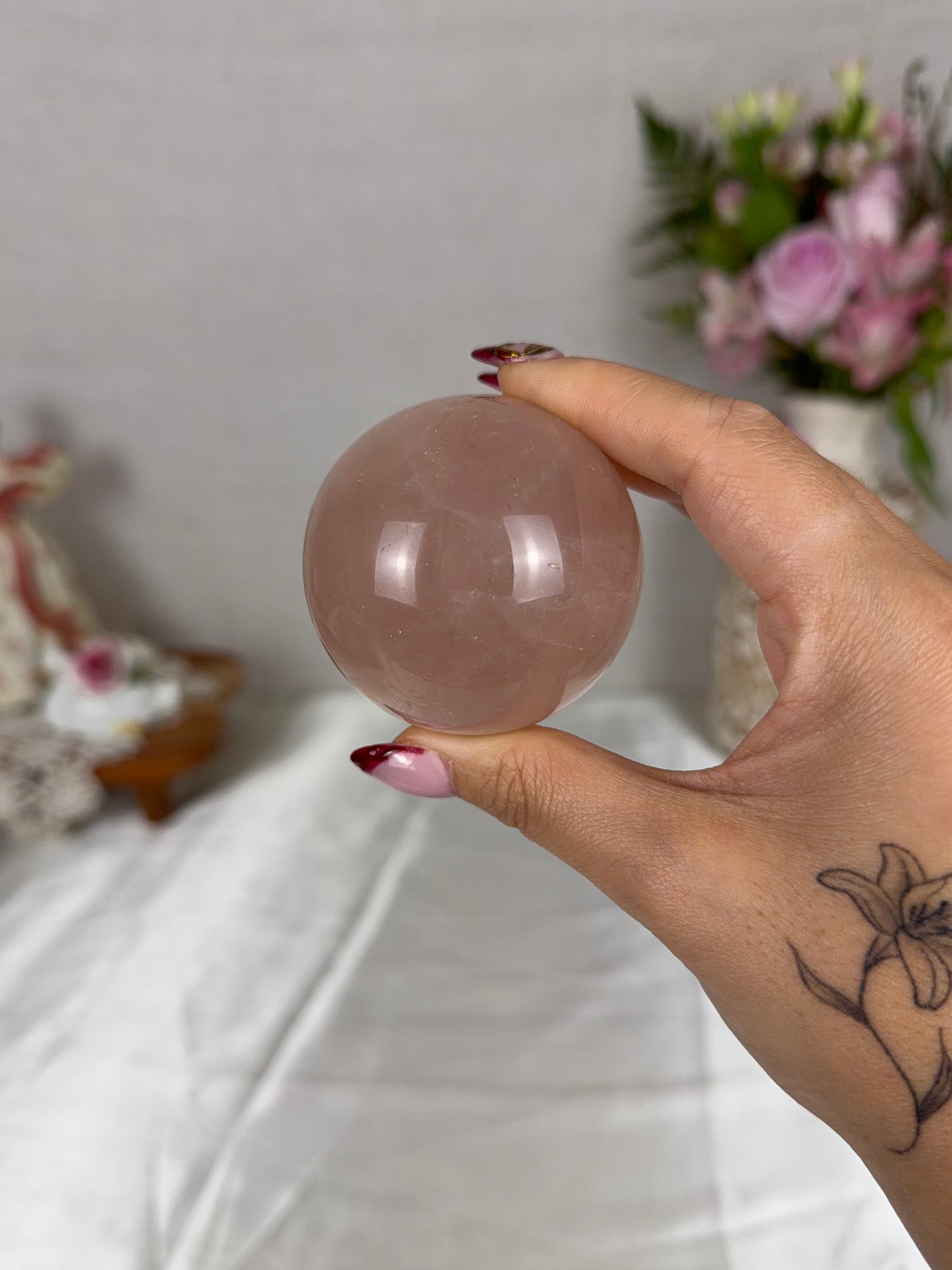 **Smoky Peach Double Star Rose Quartz Sphere 58mm (45Q)