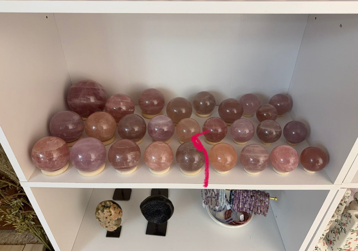 **Smoky Peach Double Star Rose Quartz Sphere 58mm (45Q)