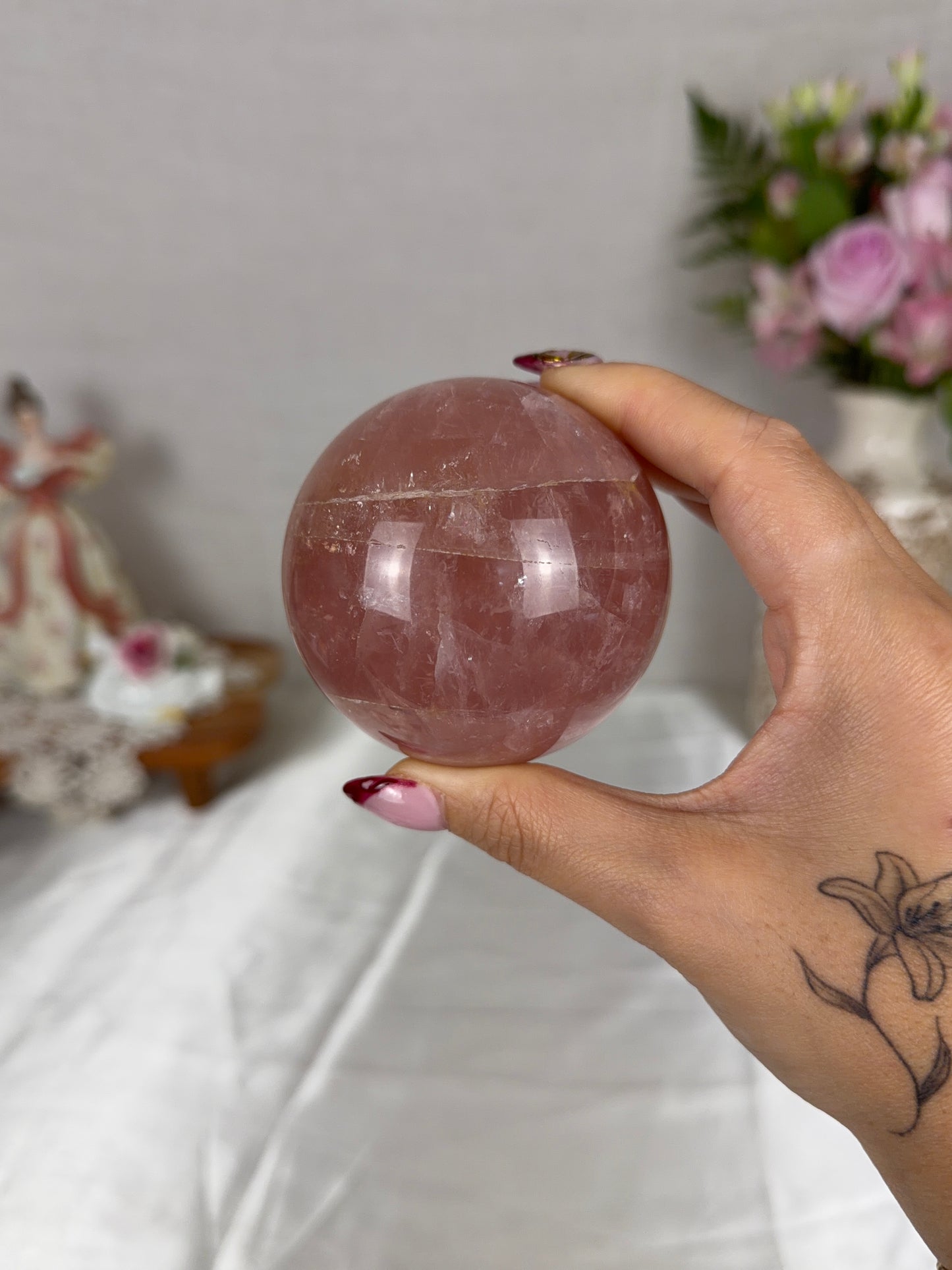 *Juicy Strawberry Peach Star Rose Quartz Sphere 70mm (70W)
