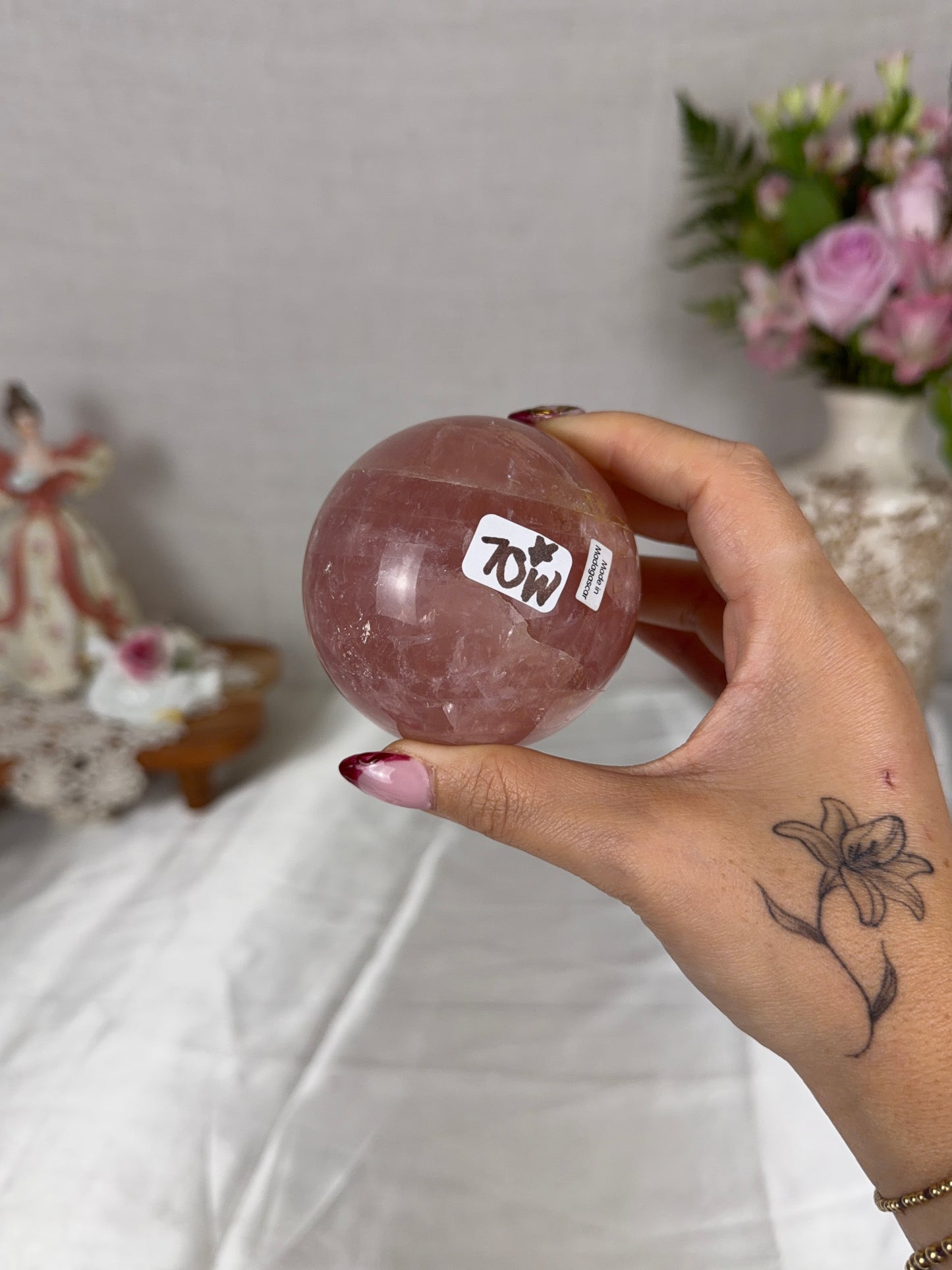 *Juicy Strawberry Peach Star Rose Quartz Sphere 70mm (70W)