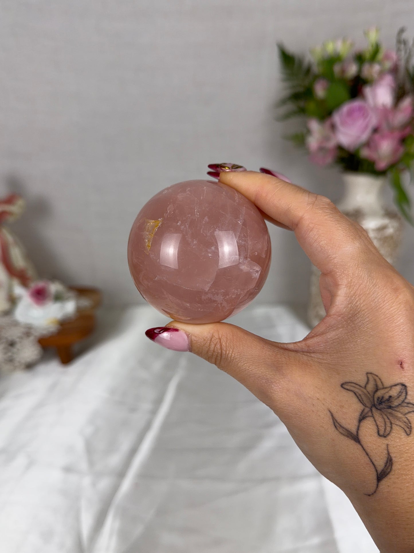 *Pink Peachy Star Rose Quartz Sphere 61mm (45X)