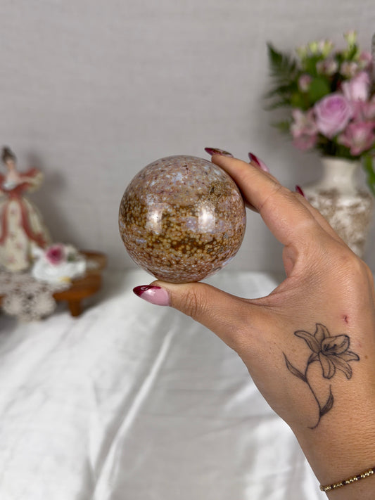 Orbicular Pink/Brown Sea Jasper Sphere 64mm (34F)
