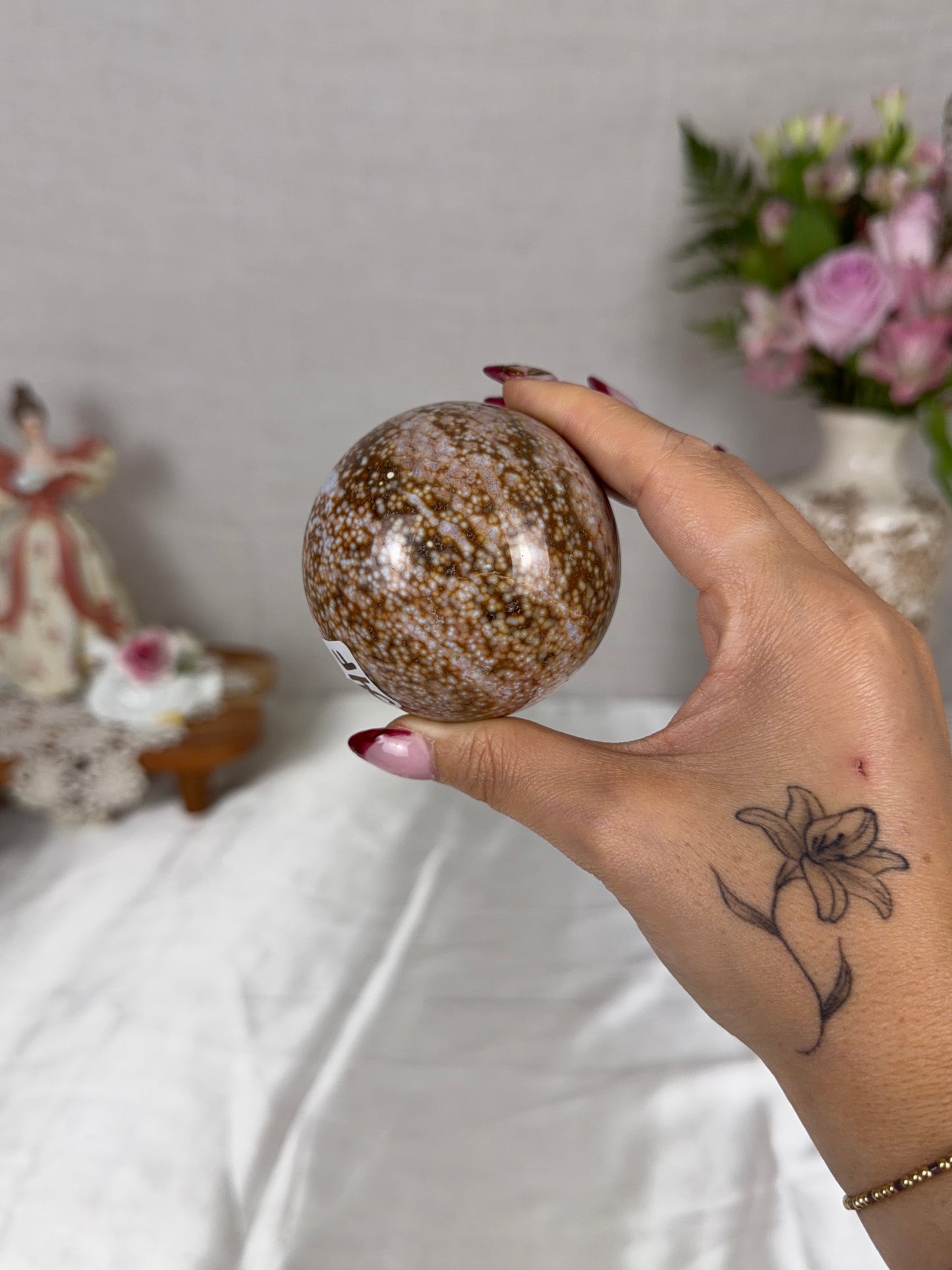 Orbicular Pink/Brown Sea Jasper Sphere 64mm (34F)